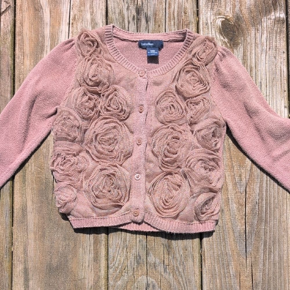 BabyโGap 18-24 Months Brown Rose Ruffle Button Front Cardigan